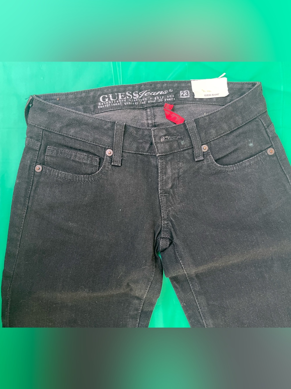 Y2K LOW RISE GUESS SKINNY JEANS BLACK NEW WITH TAGS SIZE 23 - Picture 13 of 15